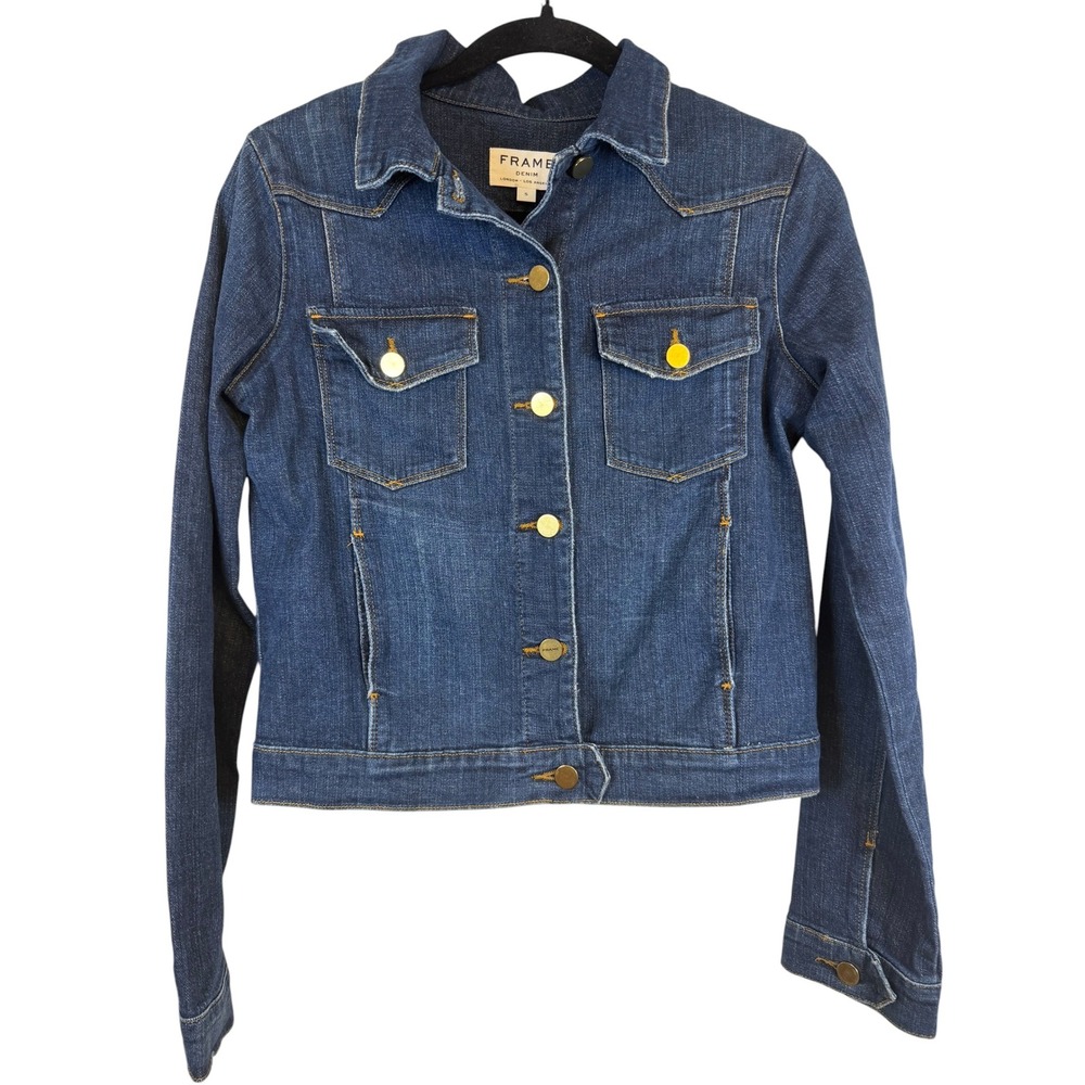FRAME Denim Le Jacket Indigo Blue Jean Trucker Jacket Gold Hardware Small